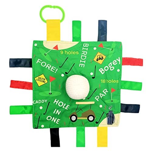 Baby Jack & Co 10x10 Golf Sports Lovey Sensory Plush Blanket - Tag Toys for Babies - Baby Stroller Toys - Learn Shapes, Letters & Colors - Perfect Baby Ball Toy & Baby Sports Gift
