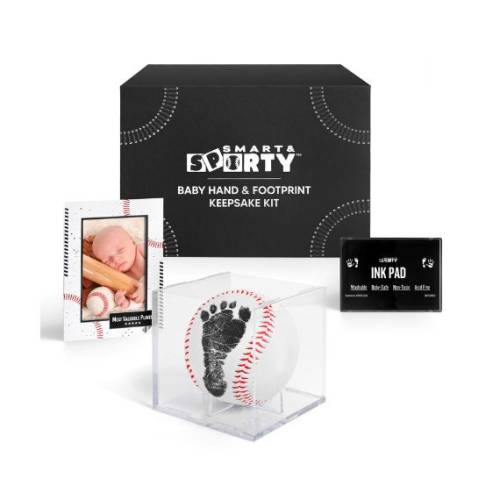 Baseball Handprint and Footprint Kit with Protective Case, Ink Pad and Baseball Card Frame - Baseball Keepsake