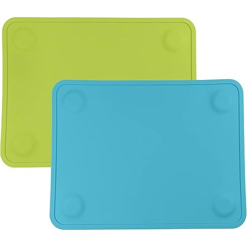WeeSprout Silicone Suction Placemats for Babies, Toddlers & Kids, Durable Food Grade Silicone with Non-Slip Suction, Dishwasher Safe, for Dining Table & Restaurants + Travel Case, 2 Pack