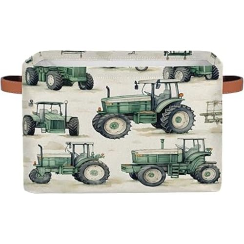 Farmhouse Tractor Truck Storage Boxes Theme Storage Nursery Baskets with Handle Closet Collapsible Organizer Shelf Bins for Toy Book Cloth 15×11×9.5 IN