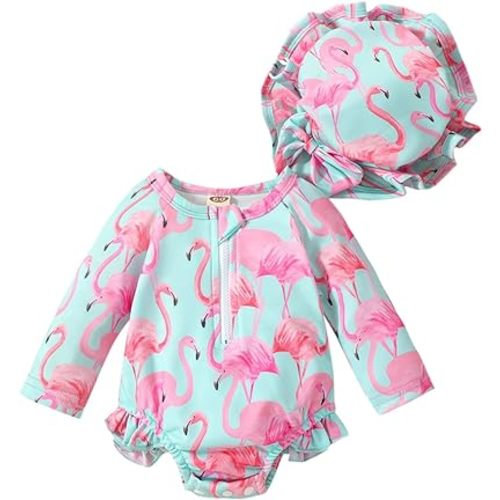 Amazon.com: Aimaopao Baby Girls Swimsuit Long Sleeve Zipper Bathing Suit One Piece Swimwear with Hat : Clothing, Shoes & Jewelry