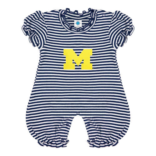 Michigan Wolverines Stripe Puff Sleeve Romper | College Baby
