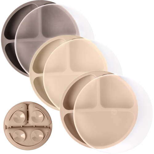 WeeSprout Suction Plates with Lids for Babies & Toddlers, 100% Silicone, Dinnerware Stays Put, 3-Pk