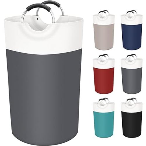 BlissTotes Laundry Basket, Laundry Hamper, Collapsible Laundry Baskets, Dirty Clothes Hamper, Waterproof Laundry Basket with Foam Protected Aluminum Handles for College Dorm, Family 90L (Grey)