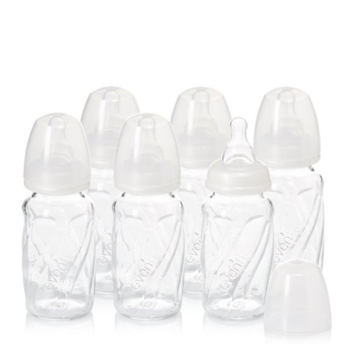 Evenflo Feeding Vented + BPA-Free Glass Baby Bottles, 4oz, Clear, 6ct - Evenflo Feeding Vented + BPA-Free Glass Baby Bottles, 4oz, Clear, 6ct