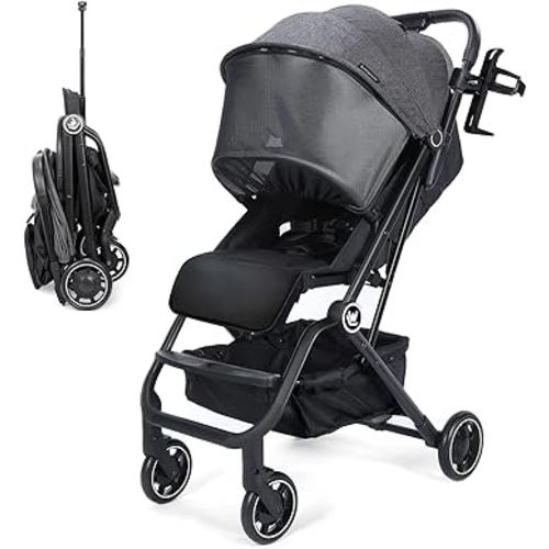 Lightweight Baby Stroller, Compact Travel Stroller with Cup Holder & Sleep Shade, Oversize Basket, One Hand Easy Foldable Stroller for Airplane Travel and More