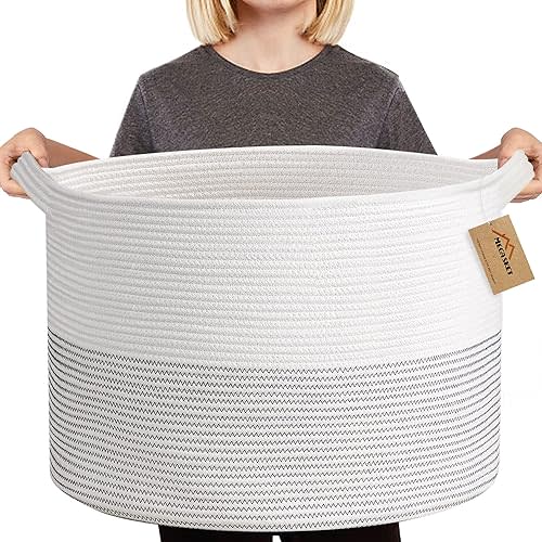 XXXL Large Cotton Rope Blanket Basket for Living Room, Woven Rope Storage Baskets for Organizing, Nursery Kids Toy Baskets Storage Bin Organizer, Baby Laundry Basket Hamper, Decor Basket, 88L