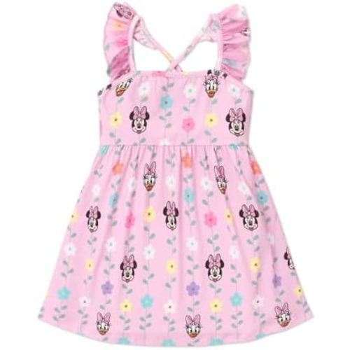 Disney Princess Minnie Mouse Frozen Elsa Toddler Girl Dress Ruffle Sleeve Crossback Strap Birthday Summer Sundress 2-6 Years
