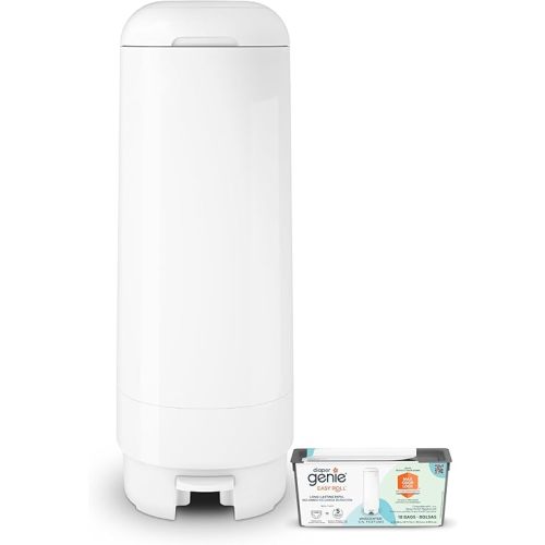 Diaper Genie Signature Pail (Grey) Includes 1 Easy Roll Refill with 18 Bags | Holds Up to 846 Newborn-Sized Diapers Per Refill