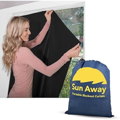 SUN AWAY Portable Blackout Curtain with Suction Cups - Premium Easy Install Shade No Tools Required - Temporary Blinds, Perfect for Baby Nursery or Dorm Room - with Travel Bag (66” Long x 51” Wide)