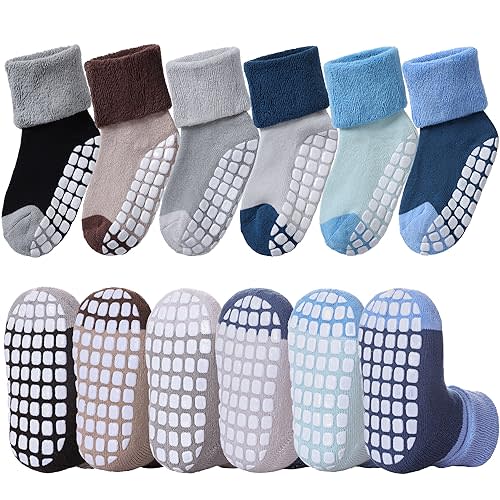 LANLEO Baby Girls Boys Non Slip Socks with Grips Toddler Kids Unisex Warm Thick Cotton Ankle Crew Socks with Grippers