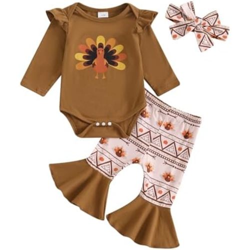 Newborn Baby Girl Halloween Outfits Ghost Long Sleeve Romper Pumpkin Print Flare Pants Headband 3Pcs Clothes Sets