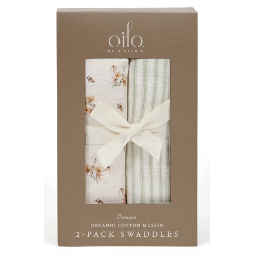 Oilo 2-Pack Cotton Muslin Swaddle Blankets, Eggshell/ Sea