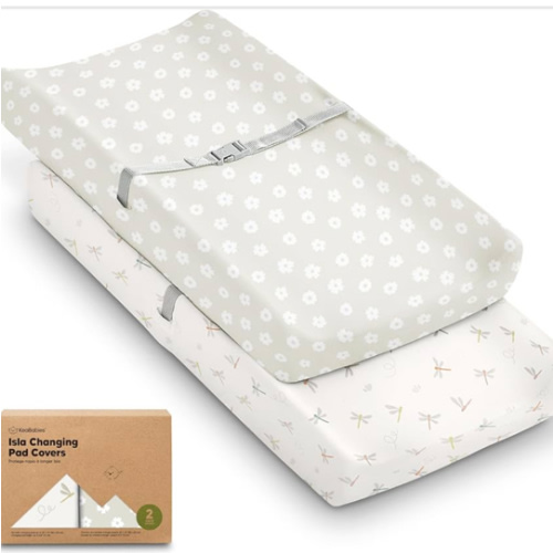 2-Pack Baby Changing Pad Cover for Girl, Boy - 32x16 Soft Viscose Derived from Bamboo Baby Diaper Changing Table Pad Cover Sheets, Neutral, Snug Fit Nursery Diaper Change Sheets (Meadow)