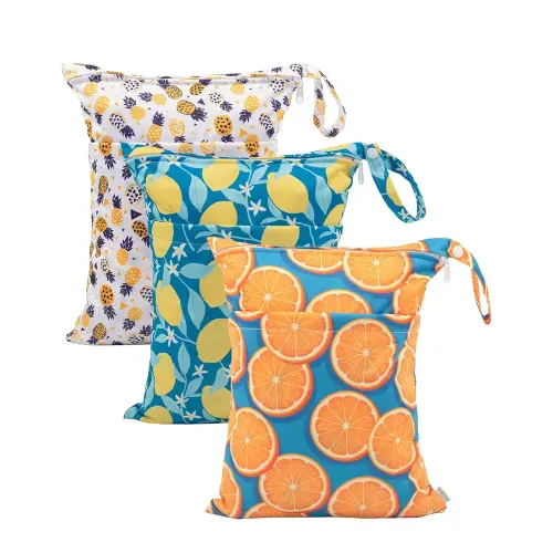babygoal Wet Dry Bags for Baby Cloth Diapers, Washable Travel Bags, Beach, Pool, Gym Bag for Swimsuits & Wet Clothes with Two Zippered Pockets 3 Pack, 3LN22