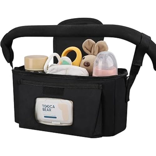 Accmor Universal Stroller Organizer with Insulated Cup Holder and Shoulder Strap, Stroller Caddy Bag Stroller Cup Holder Attachment for Uppababy, Baby Jogger, Britax Strollers, Black