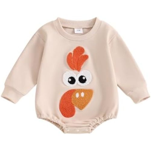 YINGISFITM Thanksgiving Halloween Baby Girl Boy Outfit Turkey Sweatshirt Bubble Romper Sweater Shirt Onesie Fall Clothes