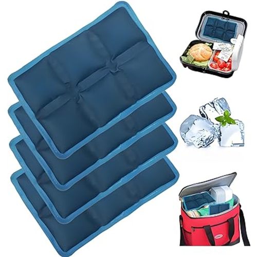 4pcs Ice Packs for Lunch Boxes & Coolers - Reusable,Lightweight Cooler Ice Pack for Food Freshness, Drinks Freezer (6”x4”x0.7”) - Non-Toxic Cooler for Picnic, School, Sports & Camping