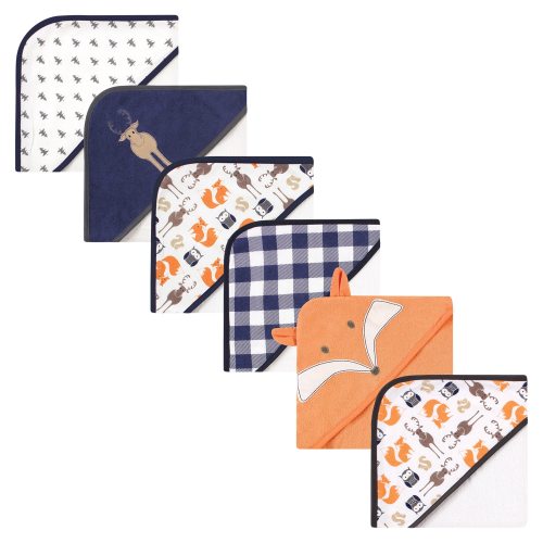 Hudson Baby Infant Boy 6Pc Cotton Rich Hooded Towels Bundle Set, Blue Moose Fox, One Size - Blue Moose Fox - One Size