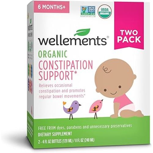 wellements Organic Baby Constipation Support Relieves Occasional Constipation for Infants & Toddlers, No Harsh Laxatives, USDA Certified Organic, 4 Fl Oz (Pack of 2), 6 Months +