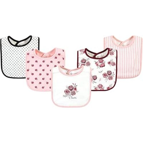 Hudson Baby Unisex Baby Cotton Bibs, Rose, One Size