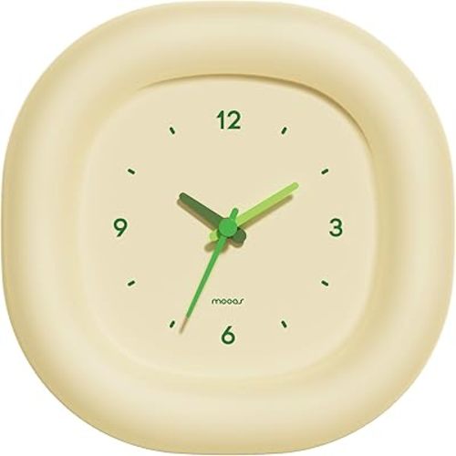 mooas Cute Mini Analog Marshmallow Clock 6.9 Inch Aesthetic Small Silent Bedside Desk Clock Battery Operated Non-Ticking Shelf Clocks for Décor Livingroom Bedroom Kitchen Desktop Gift Clock(Yellow)