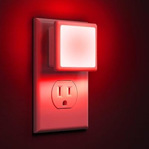 L LOHAS LED Red Night Lights Plug into Wall 2-Pack, 0.3W Plug in Night Light, Dusk to Dawn, Bright Nightlight Auto-On/Off, for Adults Kids Room Bedroom Bathroom Hallway Kitchen, Non-Dim