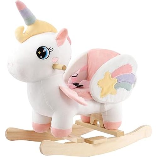 FUNLIO Unicorn Baby Rocking Horse, Rainbow Fairy Unicorn Rocking Horse for Toddlers 6 Months to 3 Years, Stuffed Ride-on Animal Rocker, Easy to Assemble, CPC & CE Certified