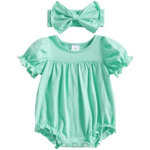 woshilaocai Baby Girls Spring Summer Clothes Newborn Smocked Romper Bubble Vintage Bodysuit Outfit