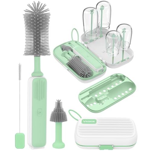 Yasew Electric Baby Bottle Brush Cleaner - Baby Bottle Brush Travel Essential, Safe BPA-Free Silicone, One Button 360° Efficient Cleaning, Long-Lasting 2000 mAh Battery, Storage Box for Travel Outdoor