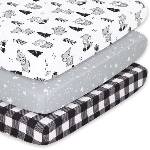 The Peanutshell Mini Crib Sheet Set 3 Pack Woodland Plaid Microfiber Fits Playard