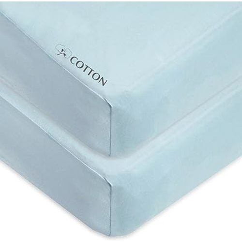 American Baby Company 2 Pack Fitted Crib Sheets 28" x 52", Soft Breathable Neutral 100% Cotton Jersey Sheet, Blue, for Boys and Girls, Fits Crib and Toddler Bed mattresses