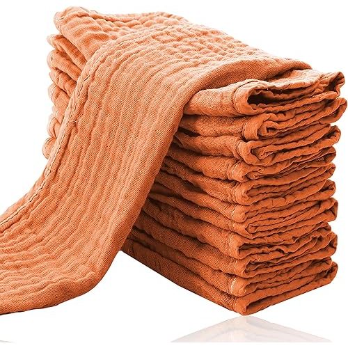 Cute Castle 12 Pack Muslin Burp Cloths for Baby - Ultra-Soft 100% Cotton Baby Washcloths - Large 20'' by 10'' Super Absorbent Milk Spit Up Rags - Burpy Cloths for Unisex, Boy, Girl - Vermilion