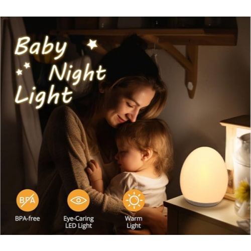 JolyWell Night Light for Kids, Baby Night Light with 7 Colors Changing Mode & Stepless Dimming, Nursery Night Light BPA Free,Rechargeable Egg Night Light for Breastfeeding 1h Timer & Touch Control