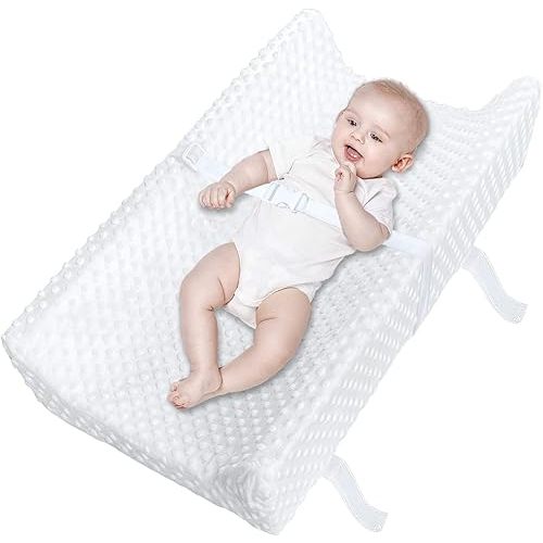 YENING Baby Diaper Changing Pad for Dresser Top with Cover Waterproof Lining Foam Contoured Changing Table Pads Topper 31" x 16" White