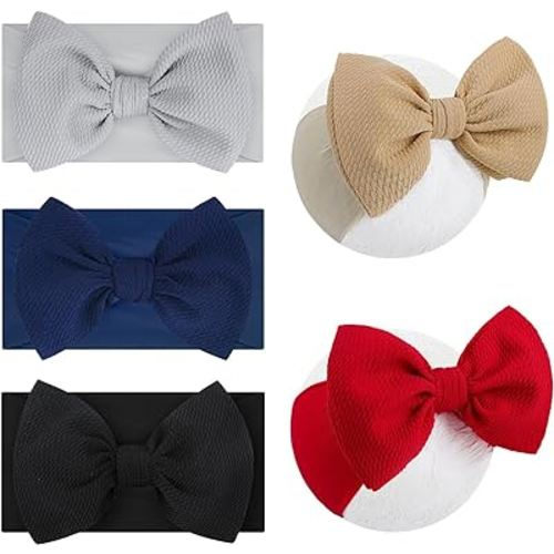 HAIRBAND 5 Pack - For Girls Baby Headbands with Bows Elastics Hairbands Oversized Head Wraps Infant Toddlers Kids Navy