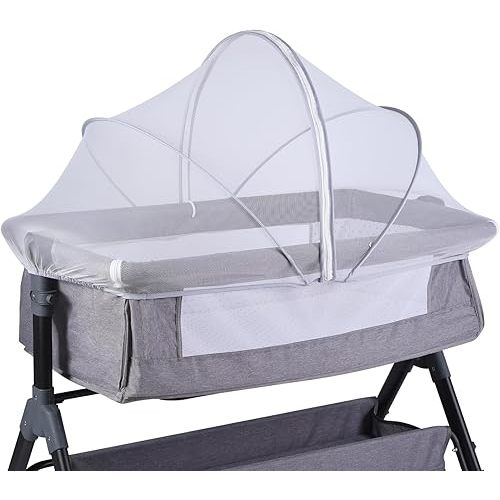 Portable Bassinet Cover with Mosquito Net & 2-Way Zipper, Bassinet Bedside Sleeper Crib Tent for Toddler Baby, Mosquito Net for Baby Crib to Keep Cats/Bugs Out (White)