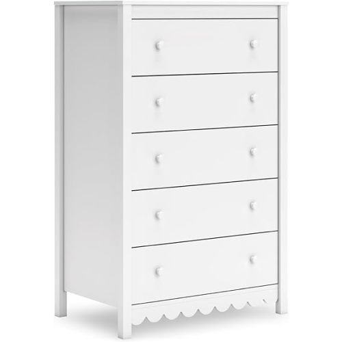 Signature Design by Ashley Tall White 5 Drawer Dresser, Hallityn Chest of Drawers, Engineered Wood, Coastal Farmhouse Bedroom Storage, Matte White, 32" W