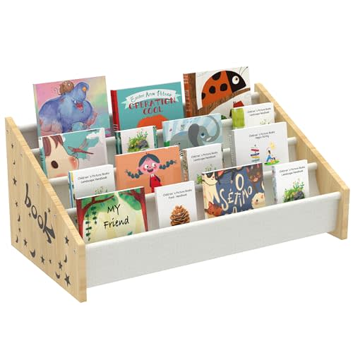 Wooden 4 Tier Kids Bookshelf, Perfect Nursery Book Shelf for Kids Rooms,Toddler Book Shelves Suitable Kid Heigh,Decorative Book Shelf Display Various Size Books for Montessori Bedroom or Toddler Room