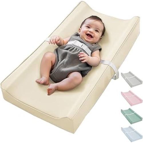 Vegan Leather Waterproof Baby Changing Pad - Wipeable, Extra Thick & Portable & Non-Slip Diaper Mat for Dresser, Crib, Travel | Soft & Safe (White)