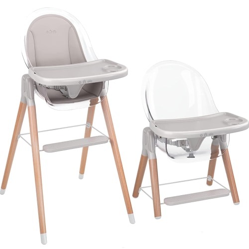 Children of Design 6-in-1 Classic High Chair with Cushion for Babies and Toddlers Non-Reclinable Wooden Booster Seat with Tray for 6 Months to 6 Years Old, Gray