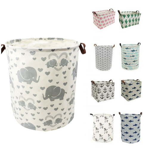 AUCHEN 19.7" Collapsible Laundry Basket, Foldable Cotton Linen Laundry Hamper for Baby Girl Boy, Large Capacity Basket with Handles Bag Dirty Clothes Toy Storage Basket Bin