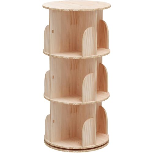 Rotating Bookshelf, 360 Display 3 Tier Floor Standing Bookcase Storage Rack for Kids&Adult, Wood Narrow Book Shelf Organizer for Bedroom, Living Room, Study Room