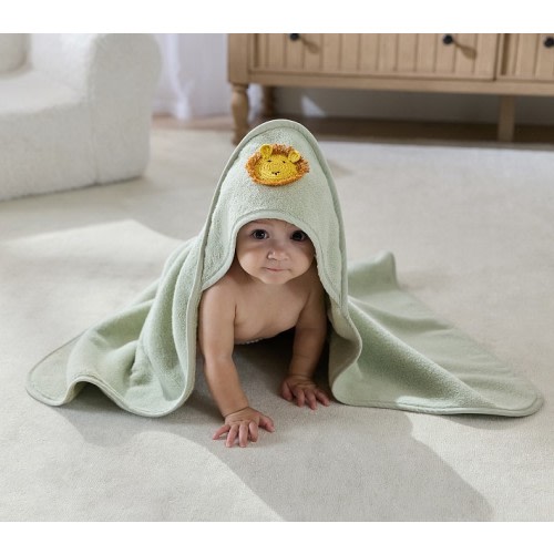 Organic Cotton Crochet Lion Baby Hooded Towel