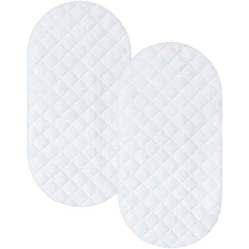 Bassinet Mattress Pad Cover 2 Pack Quilted Bassinet Mattress Protector Waterproof Bassinet Sheets (32"x17") for Boys & Girls, Fit for Hourglass/Oval Bassinet Mattress, White