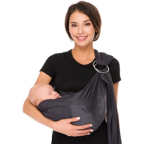 CUBY Water Baby Sling Carrier Lightweight Breathable Mesh Baby Wraps Carrier Adjustable Ring Sling Quick-Drying Baby Carriers Sling for Newborn Toddler Summer Swimming Pool Beach(Dark Gray)