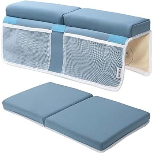 Baby Bath Kneeler and Elbow Rest Pad Set - Thickest Bathtub Kneeler Pad with Memory Foam and Bath Toys Organizer - Ideal Bath Kneeling Pad for Bathing Baby - Relieve Your Knees and Elbows (Blue)
