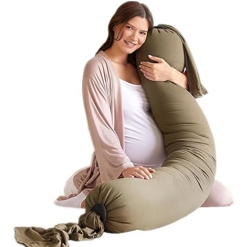 bbhugme Adjustable Pregnancy Pillow – Full Body Support for Side Sleeping - Adjustable Firmness and Shape - Supports Back, Legs, Belly, HIPS for Pregnant Women - Removable Cover - Dusty Olive