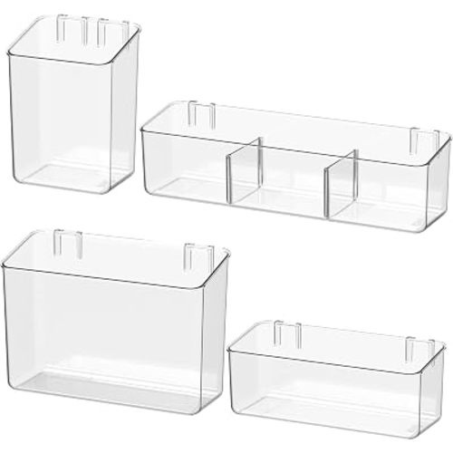 Adhesive Mount Storage Organizer Container Basket Bins, Plastic Over Cabinet Door Organizer, Pantry Wall Organization, Bathroom Organizer, Space Saving Holder for Sandwich Bags-4 Pack