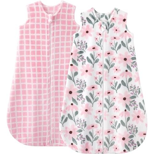 Yoofoss Fleece Baby Sleep Sack 6-12 Months, 2 Pack 1.5 Tog Baby Wearable Blanket with 2-Way Zipper, Toddler Sleeping Sack, Soft Warm Lightweight(Medium)